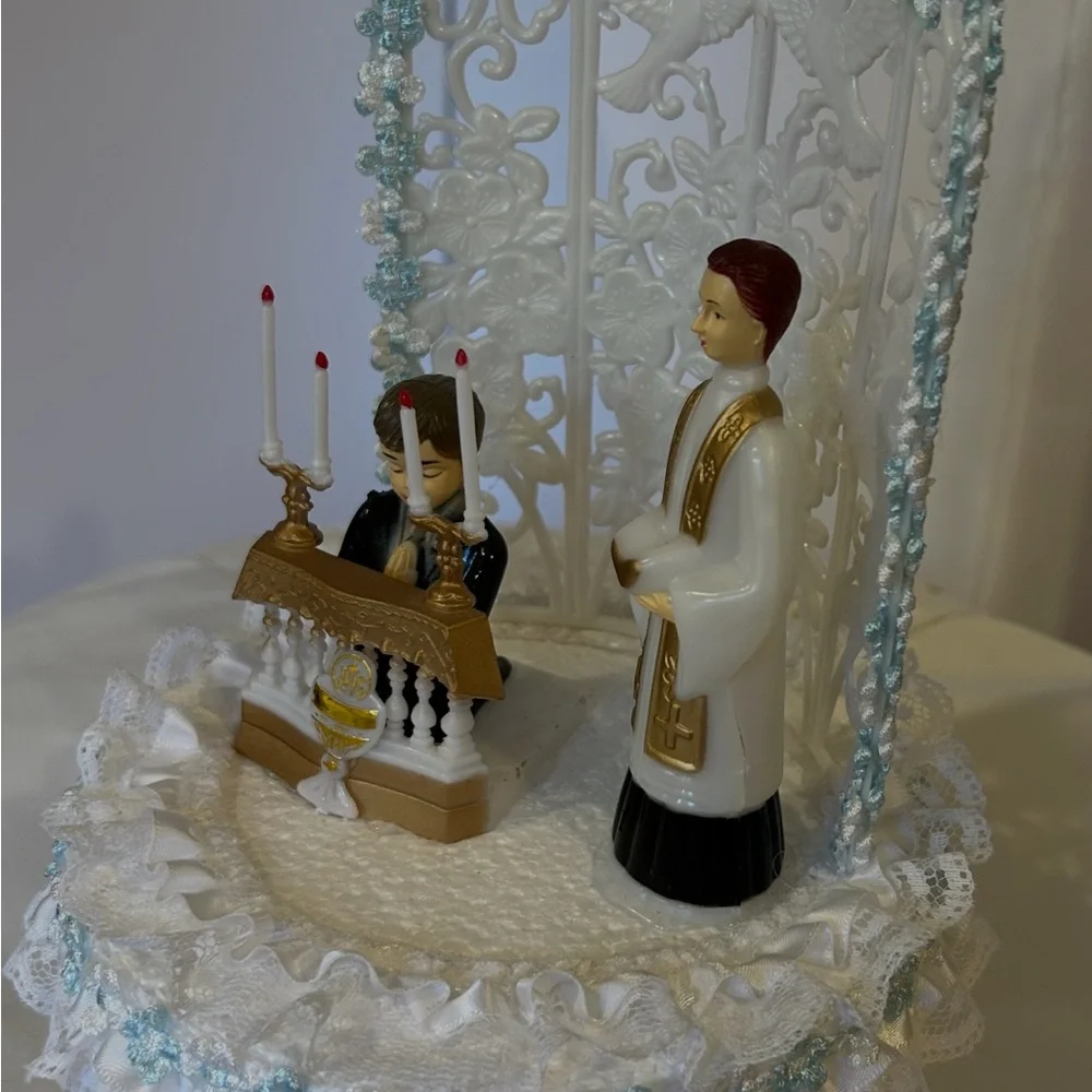 Elegant Religious first communion Cake Topper with Gold and White Accents